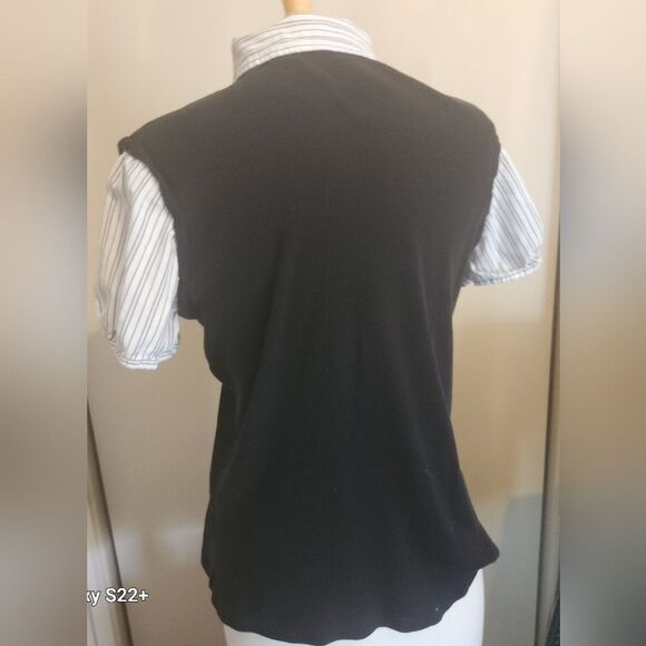 Croft & Barrow combination gray & white stripe short sleeve top with black vest - Picture 6 of 10